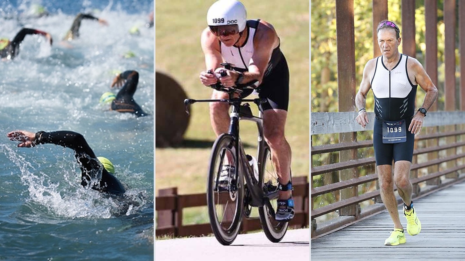 Endurance athlete swimming, cycling, and running